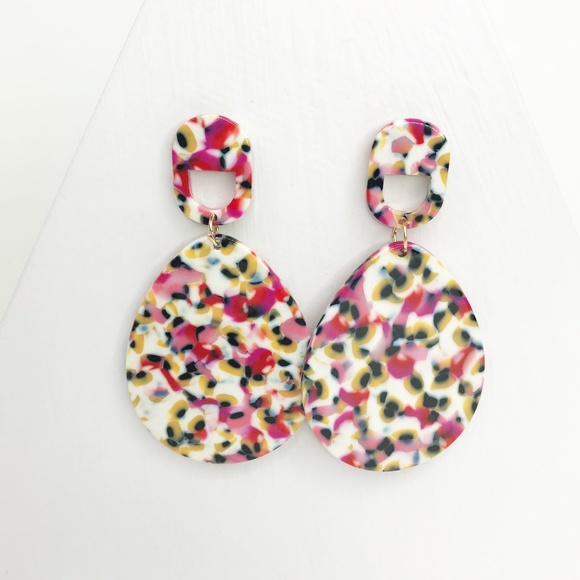 Acrylic Teardrop Earrings in Pink Leopard - Picture 6 of 8